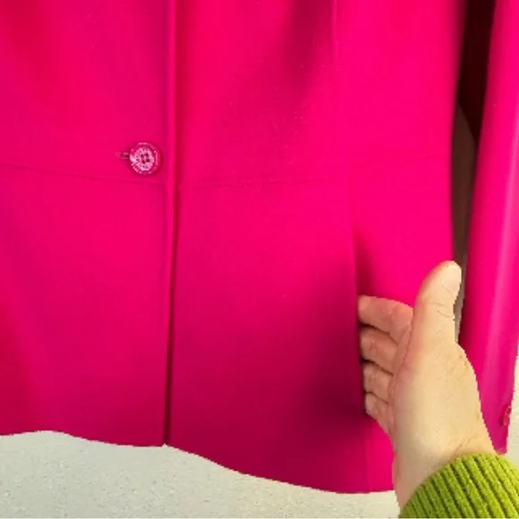 Talbots 🧥Jacket Size 12 Hot Pink Wool Blend Ruffle Collar Peplum Feminine, EUC - Picture 7 of 9